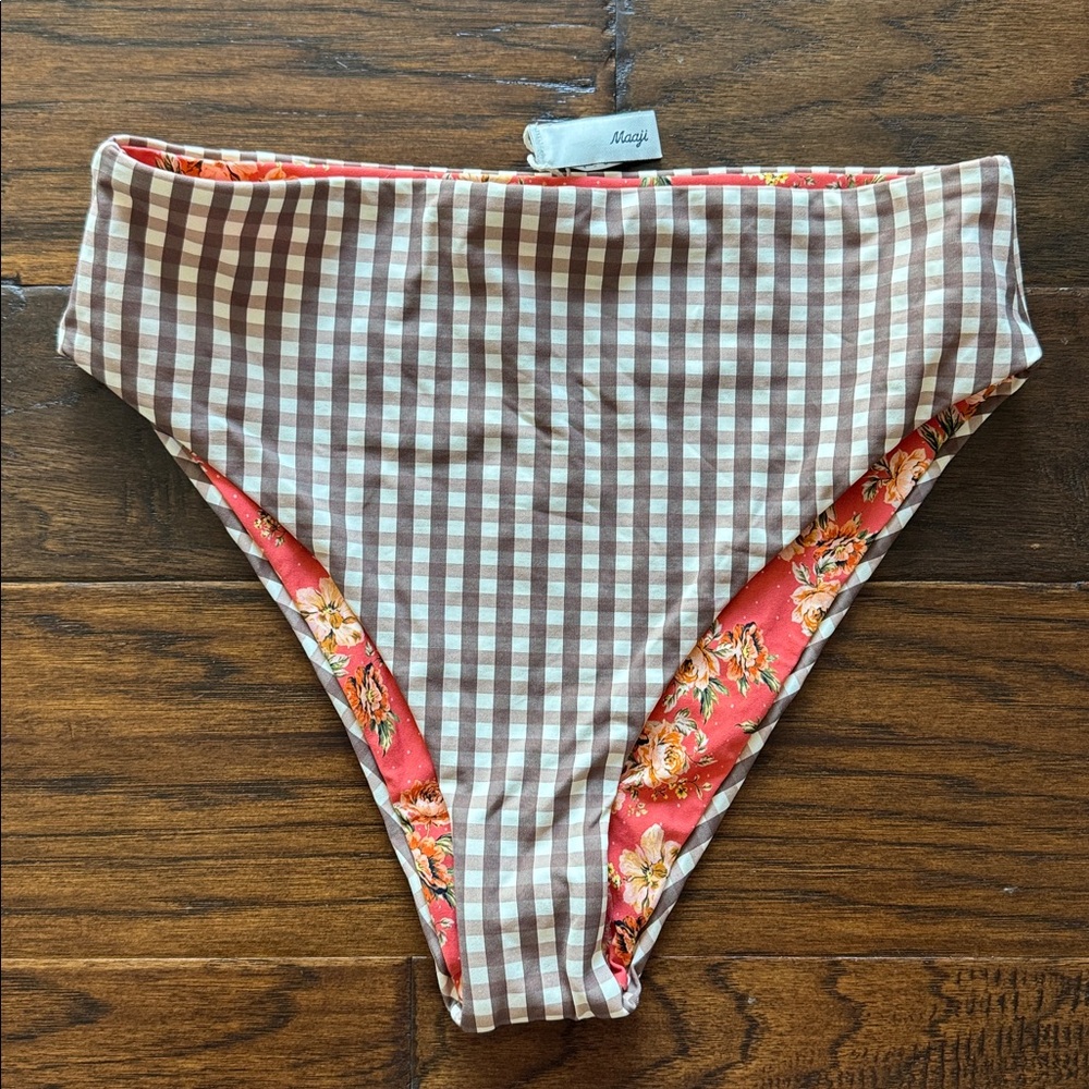 Maaji Brown Checkered high waist bikini bottom reversible size M